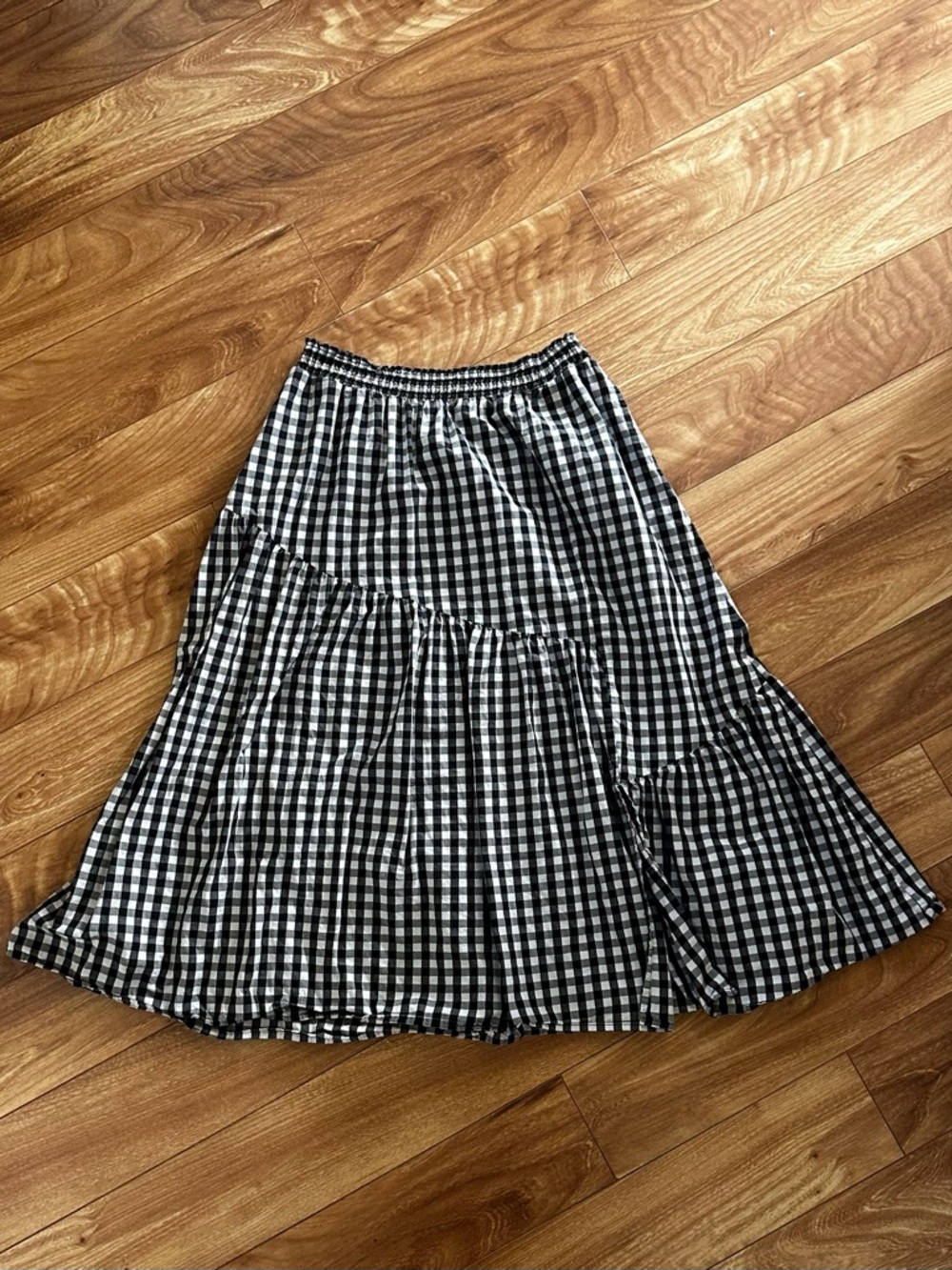 Who What Wear asymmetrical gingham tiered ruffle skirt